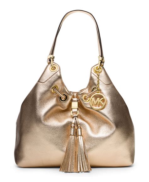 michael kors gold madallia black bag|Michael Kors silver purses.